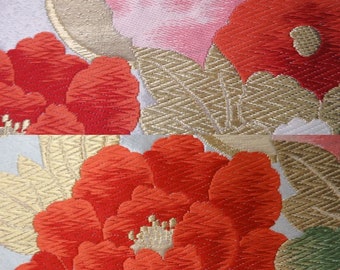 Fukuro Obi Vintage(1950-1980) Gold Silver Red Peony Silk BB92W6 - Etsy