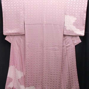 Kimono Ash Pink Seigaiha Shibori Tsukesage Silk #7876L5