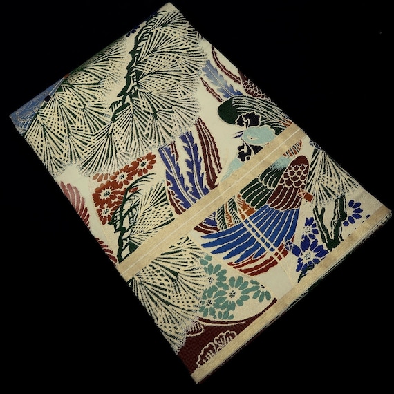 Maru Obi Vintage(1920-1950) Beige Green Butterfly Phoenix