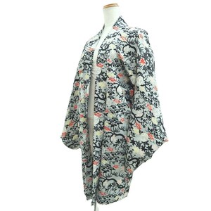 Haori Jacket Vintage(1950-1980) Light Gray Maple Leaf Branch Silk #10849E3