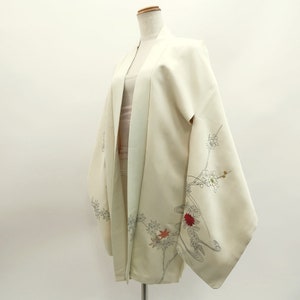 Haori Jacket Vintage(1950-1980) White Plum blossom Branch Embroidery Silk #9599H4