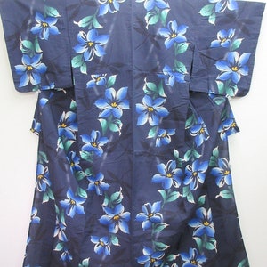 Yukata Bluish Slate Black Dragonfly Tall Cotton #8167B2