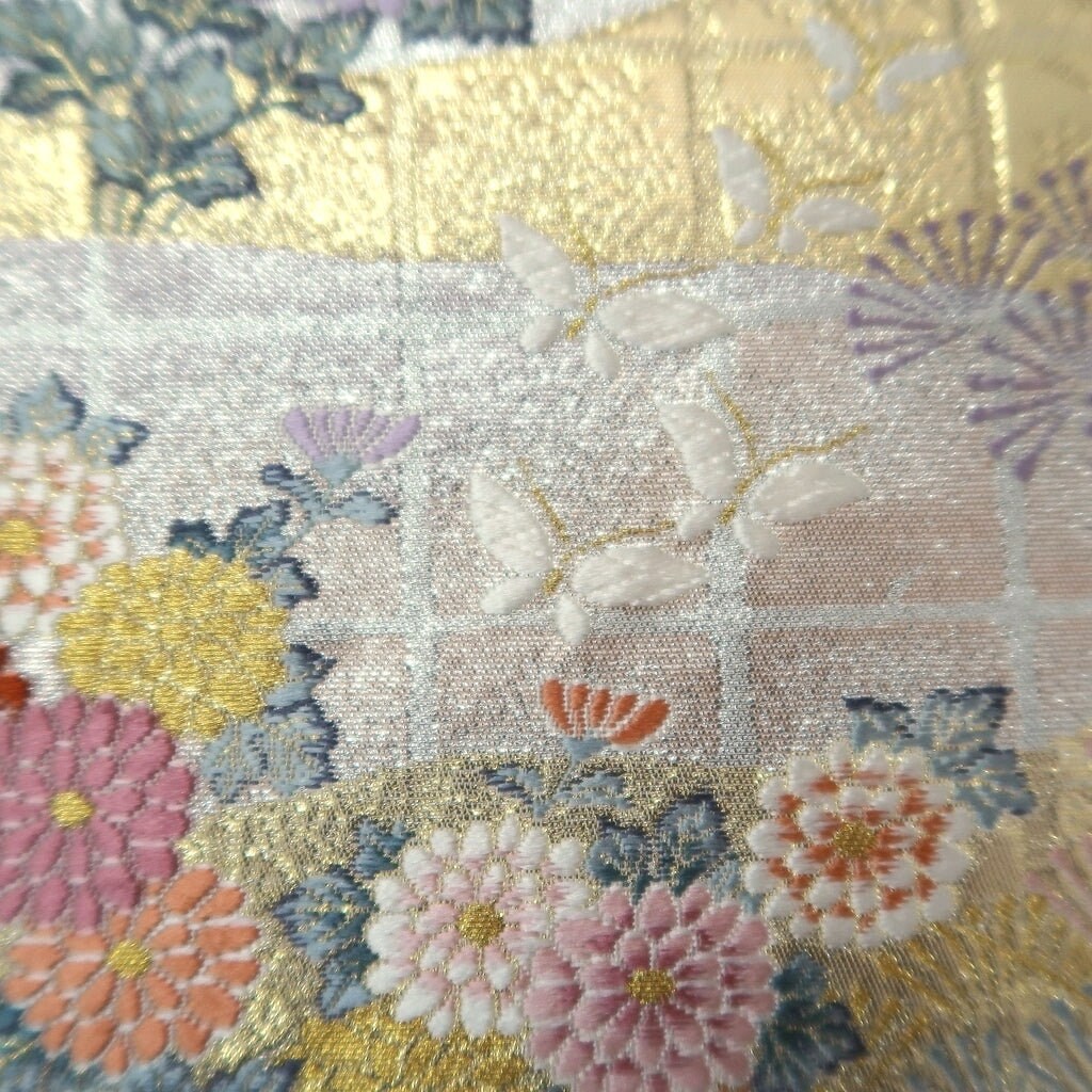 Fukuro Obi Gold Silver Cherry Blossom Butterfly Silk BB263V5