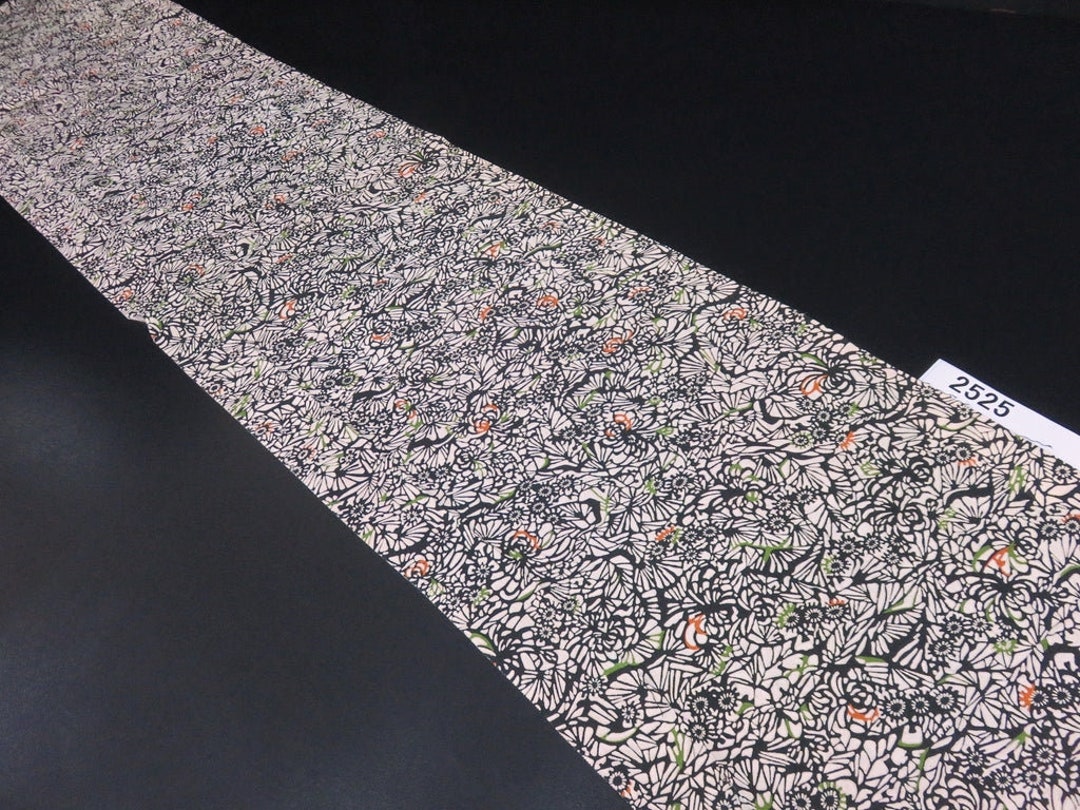 FF2525A Silk Kimono Fabric Vintage(1950-1980) Flower Black