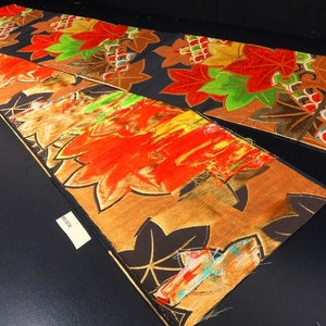 BB8230AA Silk Obi Fabric Vintage(1950-1980) Maple leaf Black 104.3x11.8in(265x30cm)