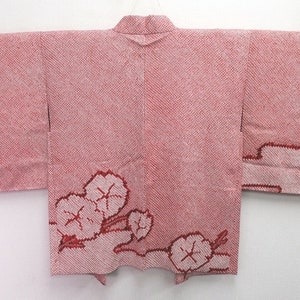 Haori Jacket Vintage(1950-1980) Red Full Shibori Ume Kumodori Silk #8392D3