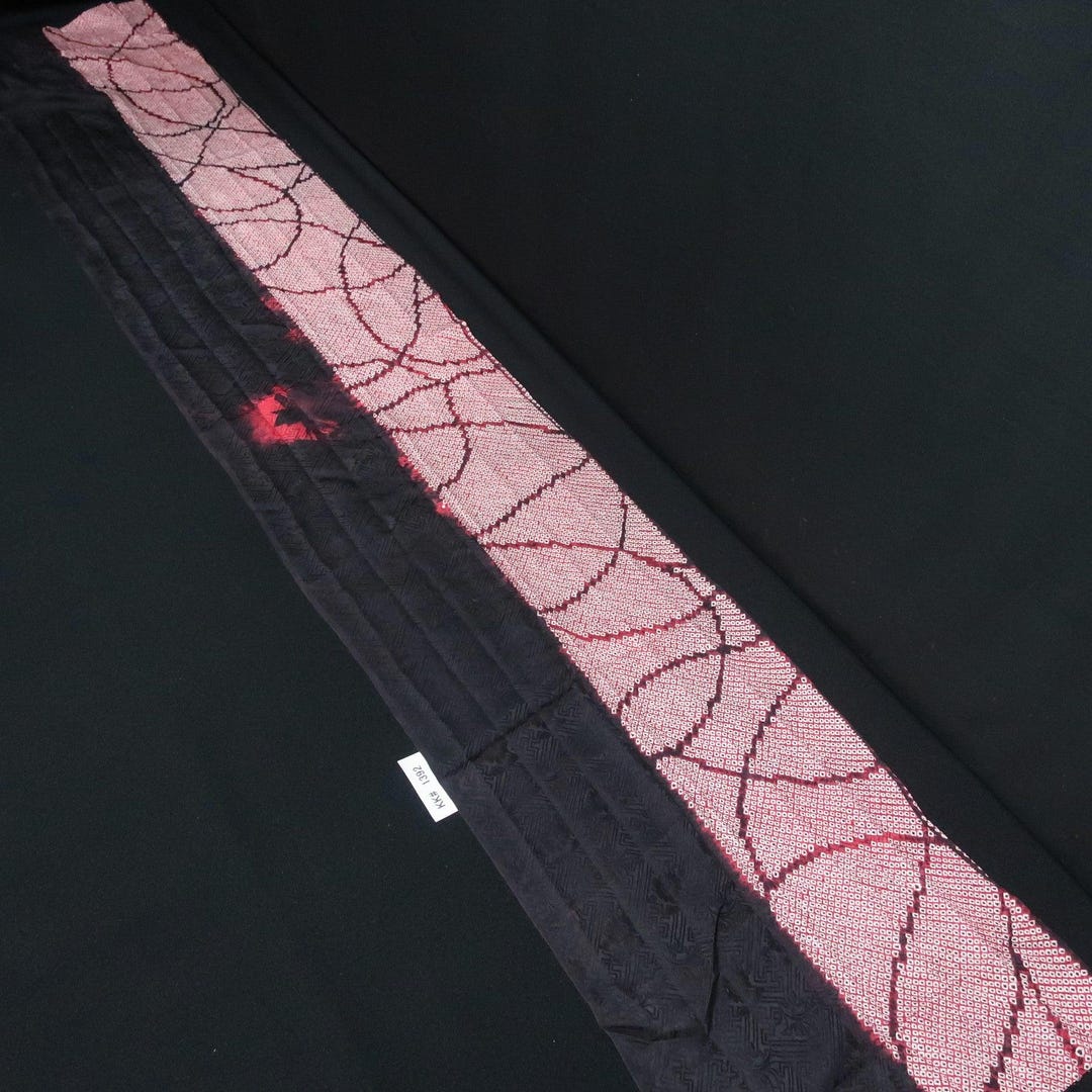 KK1392B7 Silk Kimono Fabric Vintage1950-1980 Shibori Black