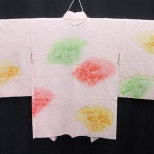 Haori Jacket Vintage(1950-1980) Pale Pink Full Shibori Folding Fan Silk #8181B2