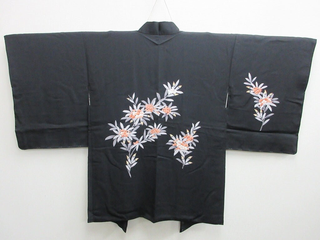 Haori Jacket Vintage(1950-1980) Black Oleander Silk #7821L1