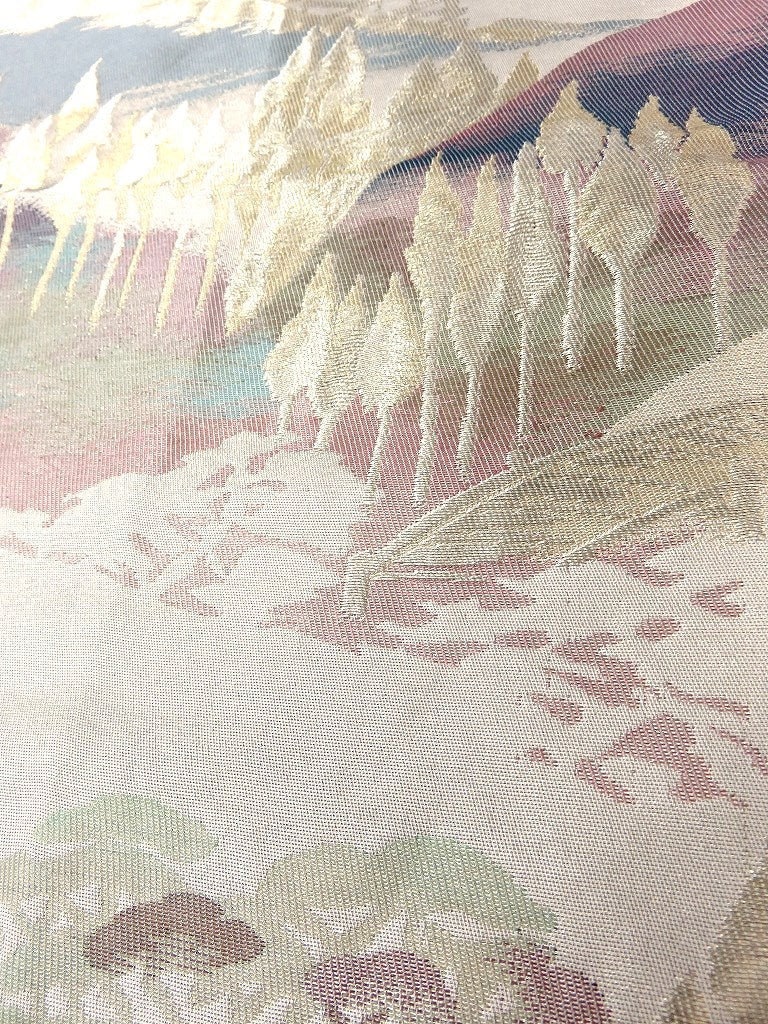 obi様【専用】 Mof#139 Silk Obi Fabric Vintage(1950-1980) Scenery Gold 13.0