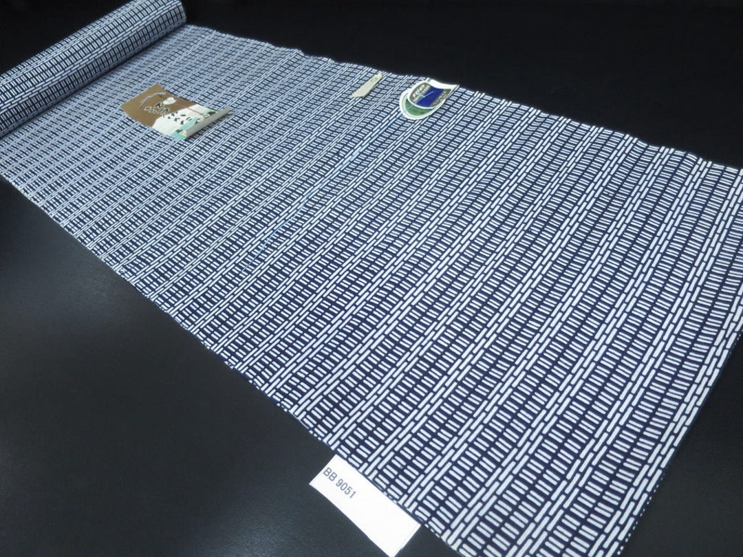 Cotton Bolt Fabric Vintage1950-1980 Navy White 472.4x14 Cotton Bolt Fabric Vintage1950-1980 Navy White 472.4x14