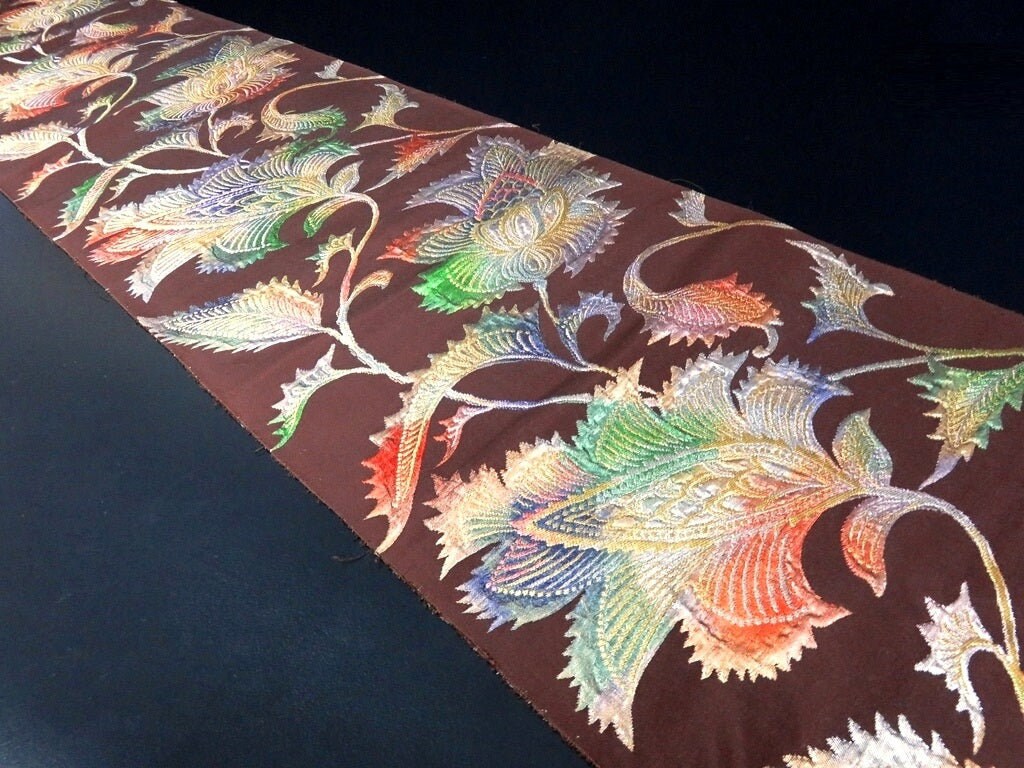 BB8238AA Silk Obi Fabric Vintage1950-1980 Flower Brown 105.5x11.8in268x30cm  - Etsy