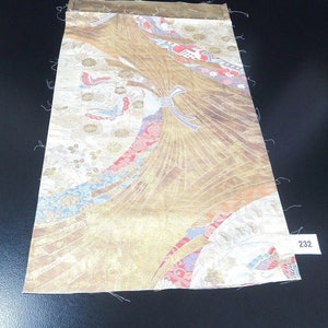 Mof#232 silk obi fabric vintage(1950-1980) butterfly gold 18.5x11.8in(47x30cm)