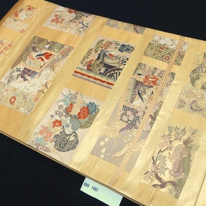 Fukuro Obi Gold Heian Period Aristocrats Plum blossom Silk BB160W1