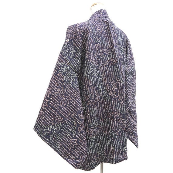 Haori Jacket Vintage(1950-1980) Blueish Black Shibori Bamboo Silk