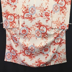 Juban Vintage(1950-1980) Cream white Pine Tree Kiku Bellflower Silk #8396D3