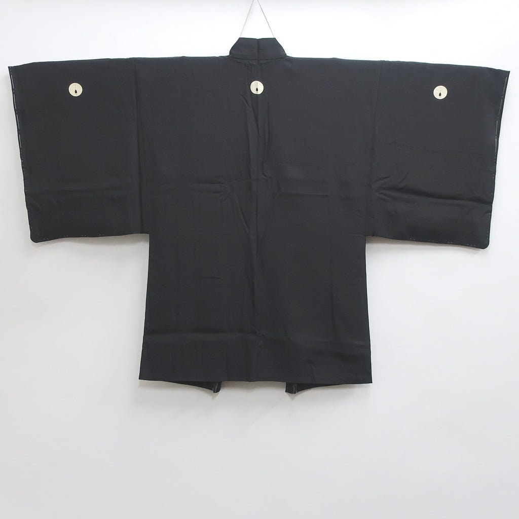 Men's Haori Vintage(1950-1980) Black Landscape Montsuki Habutae