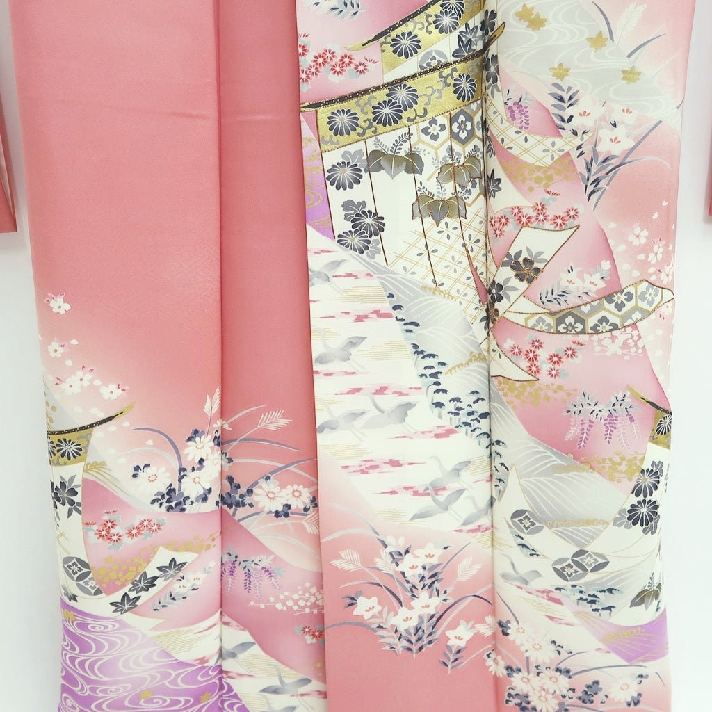 振袖 ピンク 鶴 枝垂れ 桜 正絹 #9705J5 - Etsy 日本