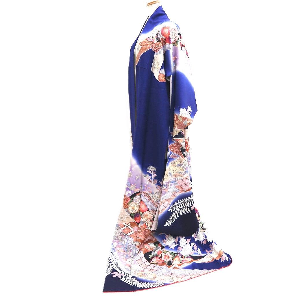 Furisode Dark Blue Noshi Chrysanthemum Tall Silk #10330F2 - Etsy