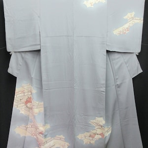 Kimono Blueish Gray Peony Tsukesage Tall Silk #7878L5