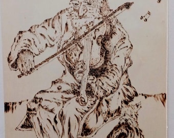 Quadro pirografato su legno A4— VIOLINISTA