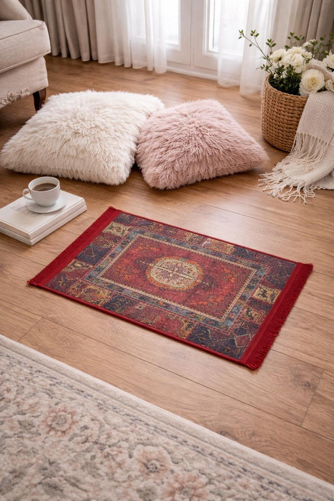 Small Vintage Oriental Rug – Red Medallion Accent Carpet (40x60 Cm) - Etsy