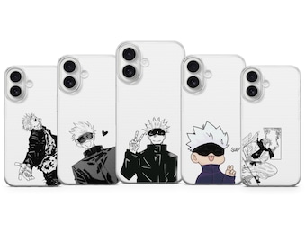 Funda minimalista de anime Gojo para iPhone 17, 16, 15, 14, 13, 12, 11, Samsung S25, S24, Pixel 10, 9, 8, 7