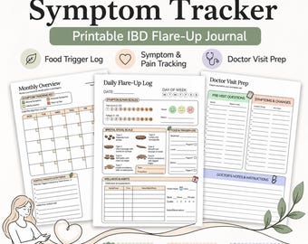 Crohn’s Symptom Tracker Printable, IBD Flare Up Journal, Food Trigger Log, Digestive Health Planner PDF, A4 US Letter