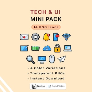 Icônes minimalistes de technologie et d'interface utilisateur | Symboles essentiels de l'interface numérique pour les gadgets, les agendas et les widgets iOS | Pack d'éléments de conception UI/UX
