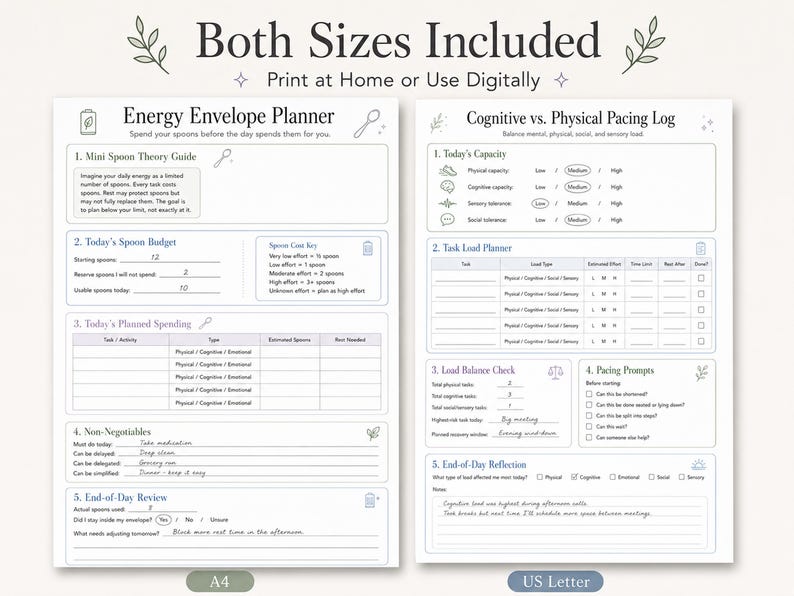 A4 and US Letter printable pacing planner PDF sizes included.