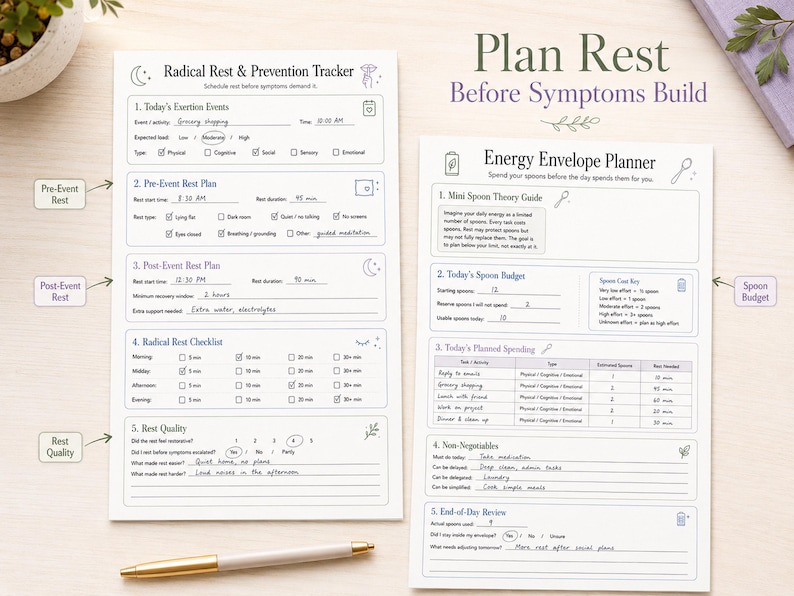 Radical rest and spoon budget printable pacing planner pages.
