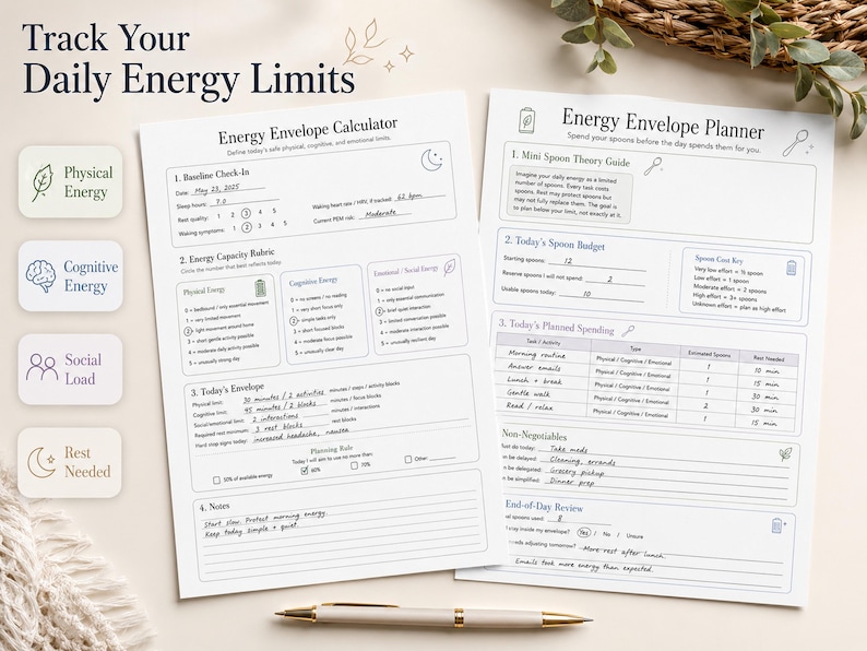 Energy envelope pacing worksheet for ME/CFS and Long Covid.