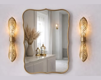 Juego de 2 apliques de pared de latón marroquí, sin lacar, para decoración del hogar.