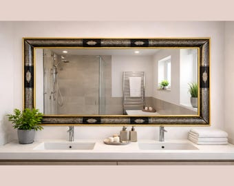 Espejo de pared de latón dorado hecho a mano, espejo de tocador rectangular, espejos de baño rectangulares.