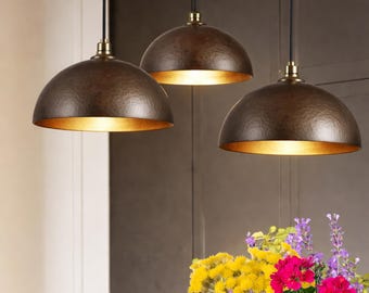 Lámpara colgante de cúpula de latón marroquí hecha a mano - Lámpara de isla de cocina - Iluminación Boho Chic - Duty Free