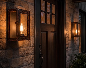 Wandkandelaar van gehamerd koper, Marokkaanse buitenlantaarn, verandaverlichting, buitenarmatuur entree, terrasdecor