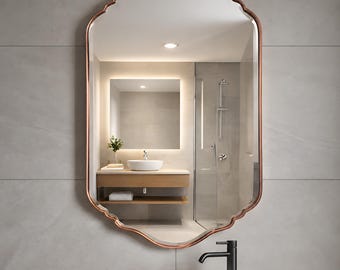 Espejo antiguo de cobre con bordes festoneados, decoración de pared marroquí hecha a mano, tamaños personalizados disponibles.