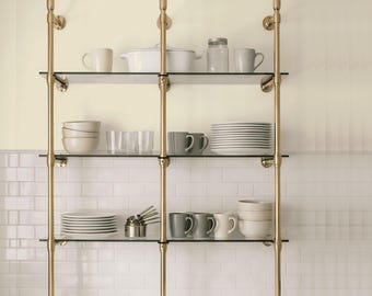 Custom Unlacquered Brass Shelving for Kitchen, Bar & Restaurant | The Origin Standard Shelving Unit