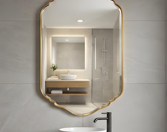 Scalloped Brass Mirror, Handmade Moroccan Shield Wall Decor, Custom Sizes Available