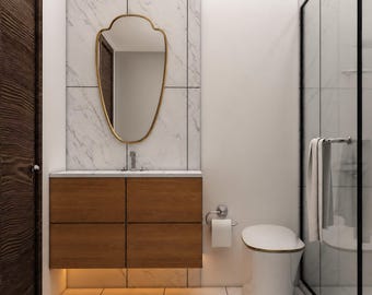 Espejo de latón con forma de escudo hecho a mano – Espejo dorado de lujo con borde festoneado, decoración de pared marroquí, tamaños personalizados disponibles.