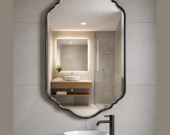 Espejo negro festoneado de lujo, decoración de pared con escudo marroquí hecha a mano, tamaños personalizados disponibles.