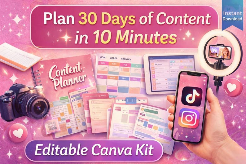 Content Creator Starter Kit | Social Media Planner, Canva Templates ...