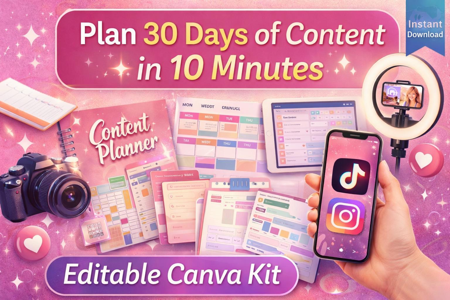 Content Creator Starter Kit | Social Media Planner, Canva Templates ...
