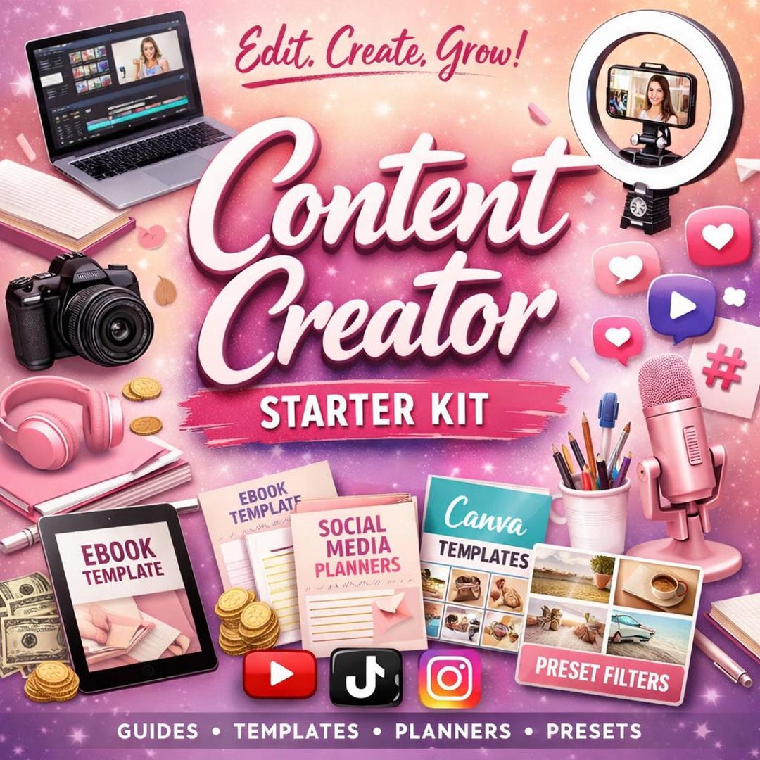Content Creator Starter Kit | Social Media Planner, Canva Templates ...