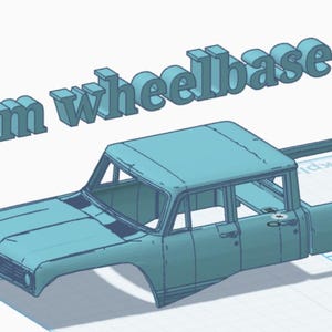 May include: A light blue 3D model of a four-door pickup truck body shell with a 170mm wheelbase. The digital rendering displays the exterior frame of the vehicle, including the hood, roof, cabin, and open truck bed, presented in a clean, technical view.