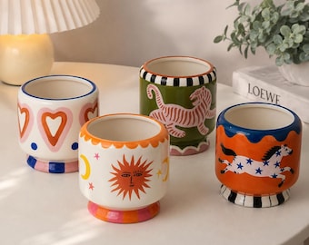 Vaso organizador de cerámica, soporte para lápices de colores, brochas de maquillaje y utensilios.