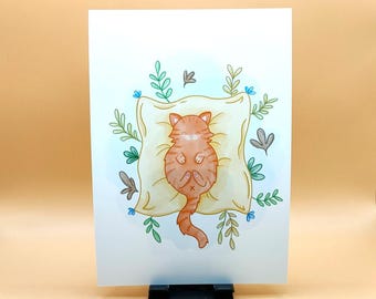 Cute Cat Art Print, Ginger Cat Wall Art, Cosy Cat Illustration, Cat Lover Gift, Bedroom Wall Decor, Cute Animal Print