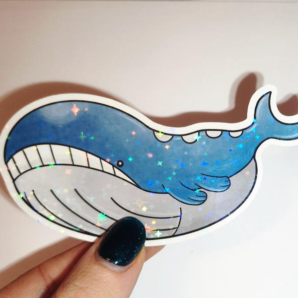 Wailord Pokemon Inspired Holographic Sticker adorable silly Blue Whale