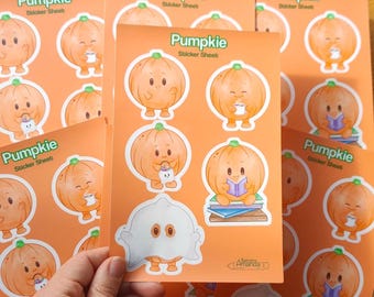 Cute Pumpkin Sticker Sheet - Kawaii Pumpkin Vinyl Stickers, Matte, Fall Decor Stickers, Autumn Scrapbooking and Journaling