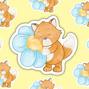 Cute Fox Sticker Adorable Fox Flower Sticker Cute Fox Sticker Vinyl animal fox